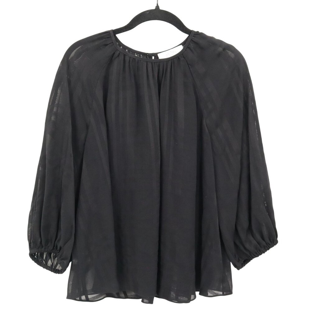 Pearl By Lela Rose Tonal Plaid Top Women M Black Whimsigoth Witchy Dark Feminine